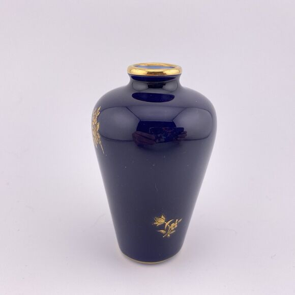 H & C France Cobalt Blue Gold Mini Bud Vase France - Picture 4 of 7